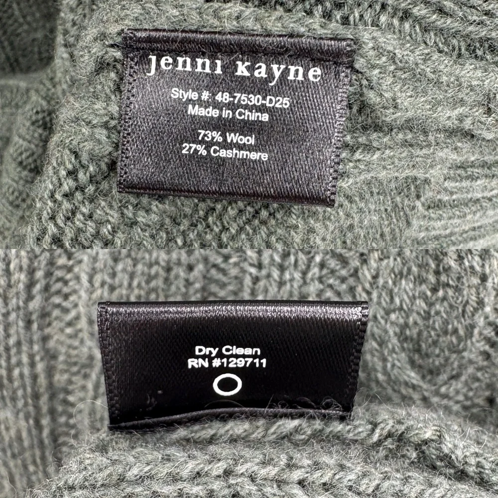 JENNI KAYNE Nell V-Neck Cable Knit Sweater in Pine XS - Picture 13 of 14